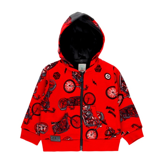 Hanorac bumbac cu gluga baiat, imprimeu motociclete, rosu, Boboli [6]