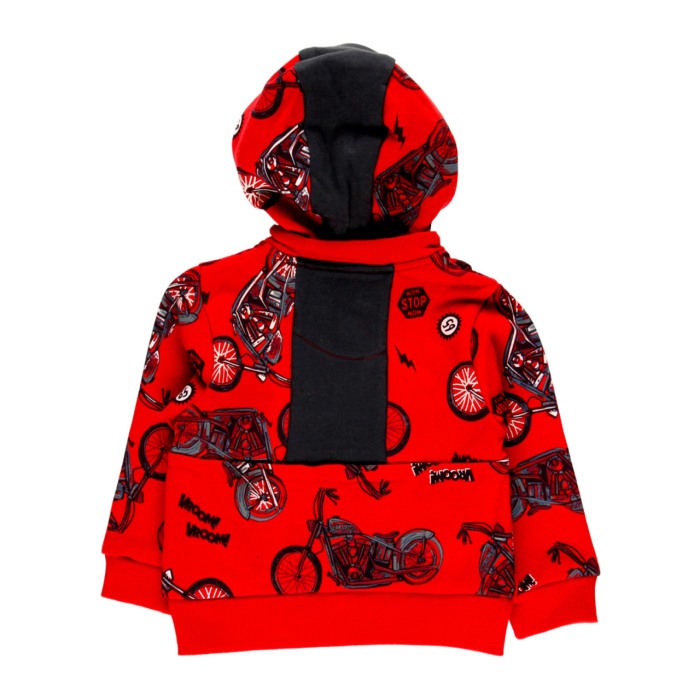 Hanorac bumbac cu gluga baiat, imprimeu motociclete, rosu, Boboli [7]