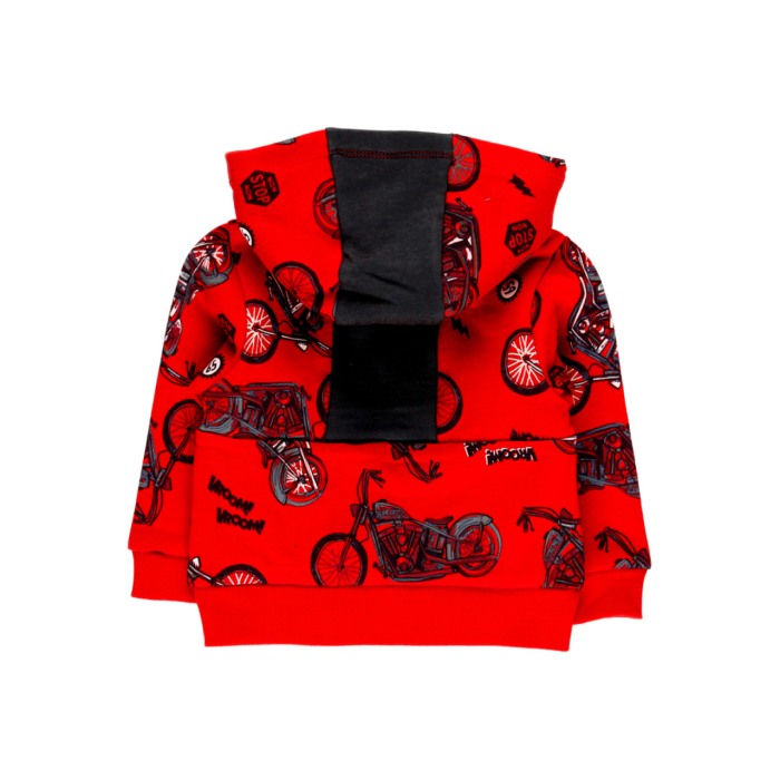 Hanorac bumbac cu gluga baiat, imprimeu motociclete, rosu, Boboli [2]