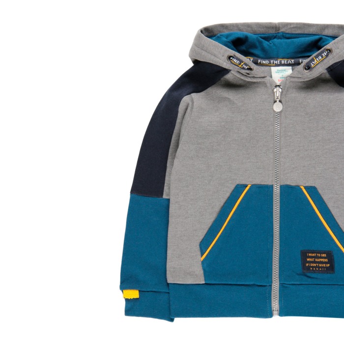 Hanorac cu gluga baiat, bumbac, gri/albastru, Boboli [3]