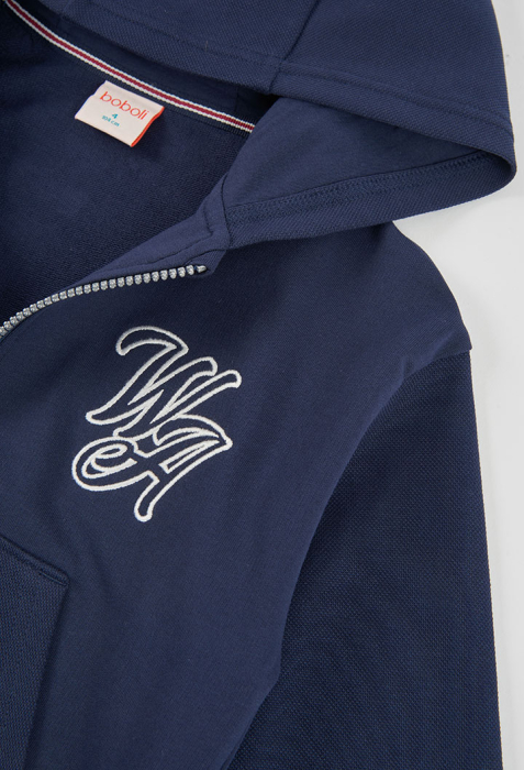 Hanorac cu gluga baieti, bumbac better cotton, broderie text, navy, brand Boboli [4]