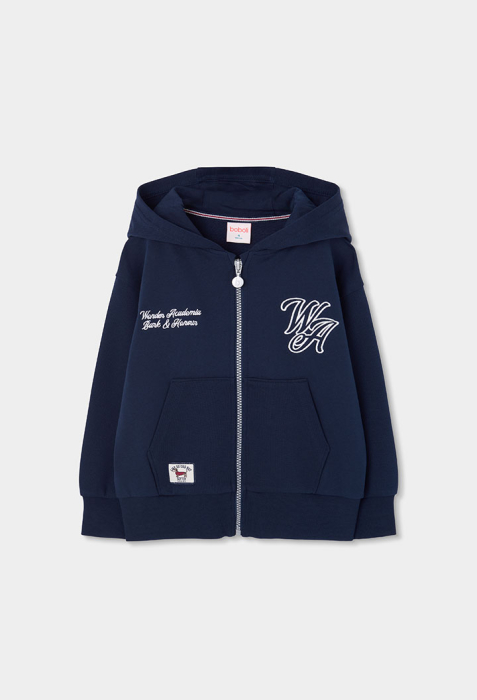 Hanorac cu gluga baieti, bumbac better cotton, broderie text, navy, brand Boboli [2]