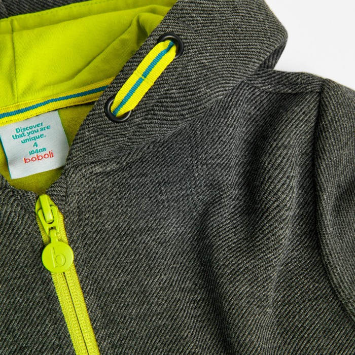 Hanorac cu gluga baieti, gri cu verde fistic, Boboli [3]