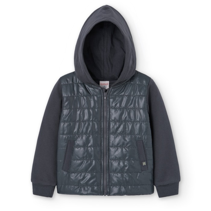 Jacheta fete fleece cu gluga, vatuita, bumbac, gri, brand Boboli [4]
