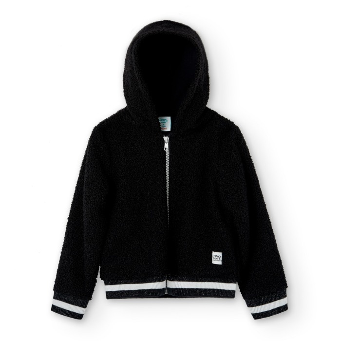 Jacheta fete vatuita cu gluga, aspect carliontat, neagra, Boboli [6]