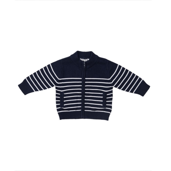 Jacheta tricot cu fermoar , Babybol, bleumarin cu dungi albe [1]