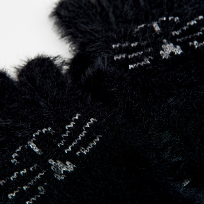 Manusi cu degete tricot fete, broderie mustati pisica, negre, Boboli [2]