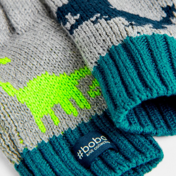 Manusi tricot baieti cu degete, imprimeu dinozauri, gri, Boboli [3]