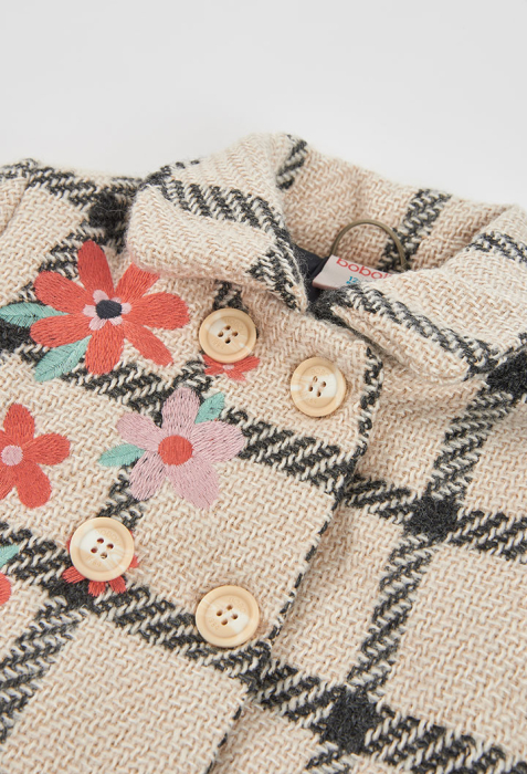 Palton fetite elegant, matlasat, broderie florala rosu si roz, carouri, brand BOBOLI [3]