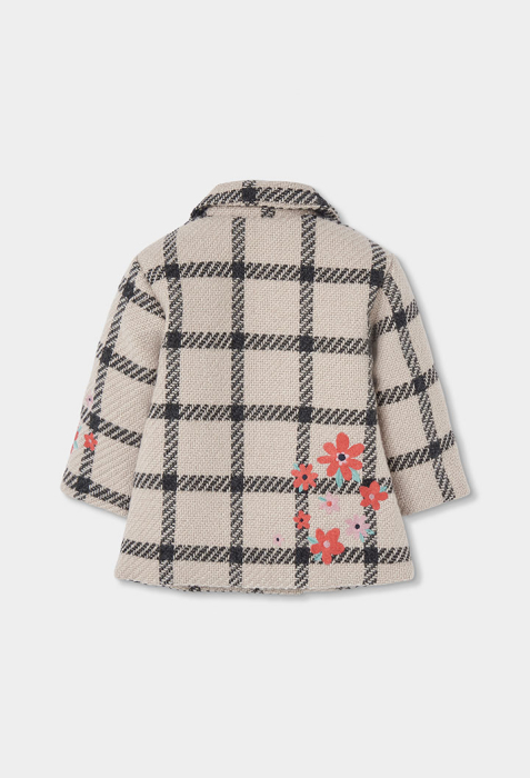 Palton fetite elegant, matlasat, broderie florala rosu si roz, carouri, brand BOBOLI [2]