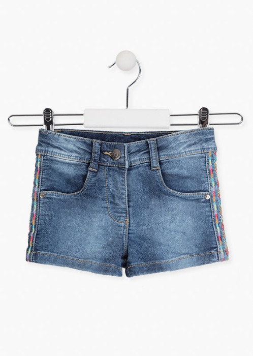 Pantalon scurt fete, denim, broderie etnic, Losan [1]