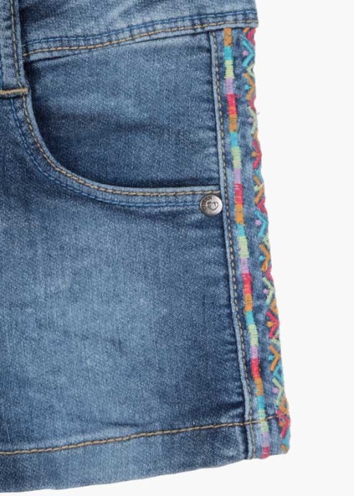 Pantalon scurt fete, denim, broderie etnic, Losan [3]