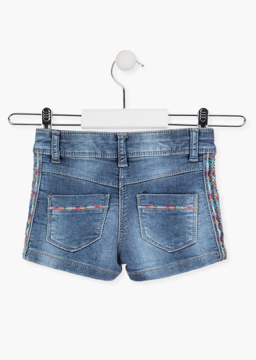 Pantalon scurt fete, denim, broderie etnic, Losan [2]