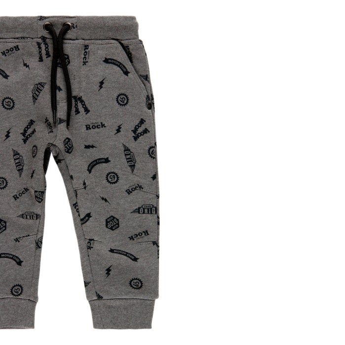 Pantalon trening vatuit baiat, bumbac, gri cu imprimeu text, Boboli [3]