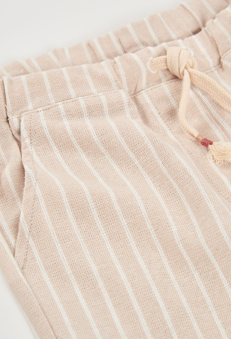 Pantaloni din in fetite, dungi verticale bej, brand Boboli [3]