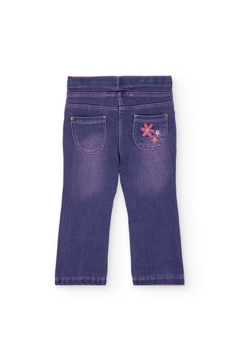 Pantaloni evazati fete, broderie florala buzunar, mov, brand BOBOLI [2]