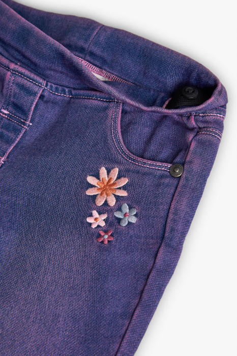 Pantaloni evazati fete, broderie florala buzunar, mov, brand BOBOLI [3]