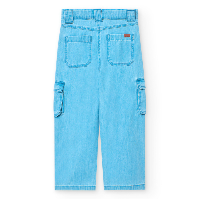 Pantaloni fete denim, model tip cargo, blue, brand Boboli [2]