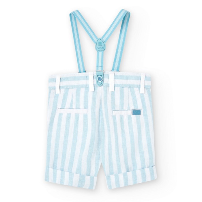 Pantaloni scurti baieti cu bretele, in, alb cu dungi bleu, Boboli [2]