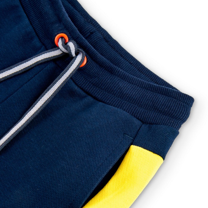 Pantaloni trening baiat, bumbac, bleumarin/galben Boboli [4]