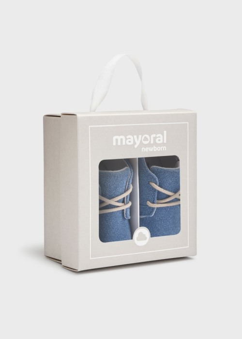 Pantofior bebe baiat cu siret, piele, bleu, Mayoral [2]
