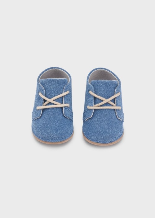 Pantofior bebe baiat cu siret, piele, bleu, Mayoral [3]