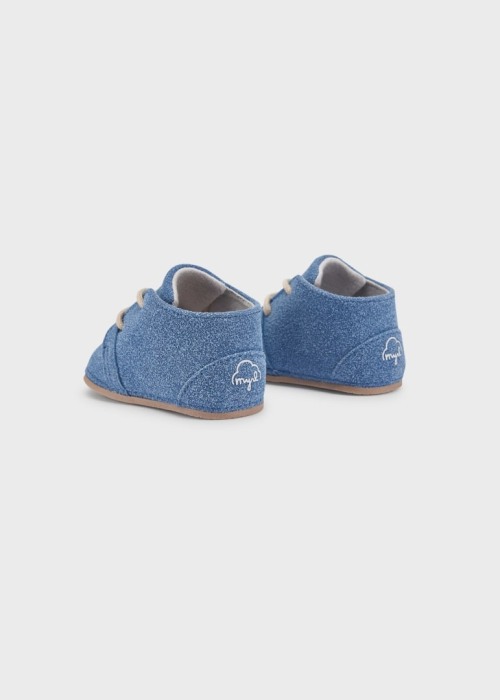 Pantofior bebe baiat cu siret, piele, bleu, Mayoral [4]