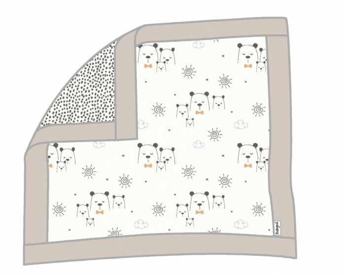 Paturica bumbac cu 2 fete bebe baiat, imprimeu ursuleti, bej, Babybol [1]