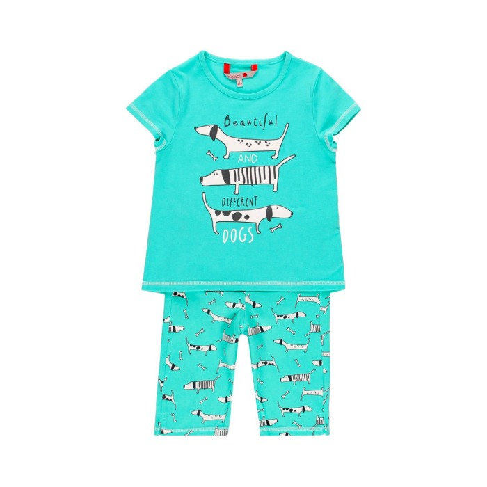 Pijama fete 4-14 ani, maneca scurta, imprimeu catei,verde, Boboli [1]