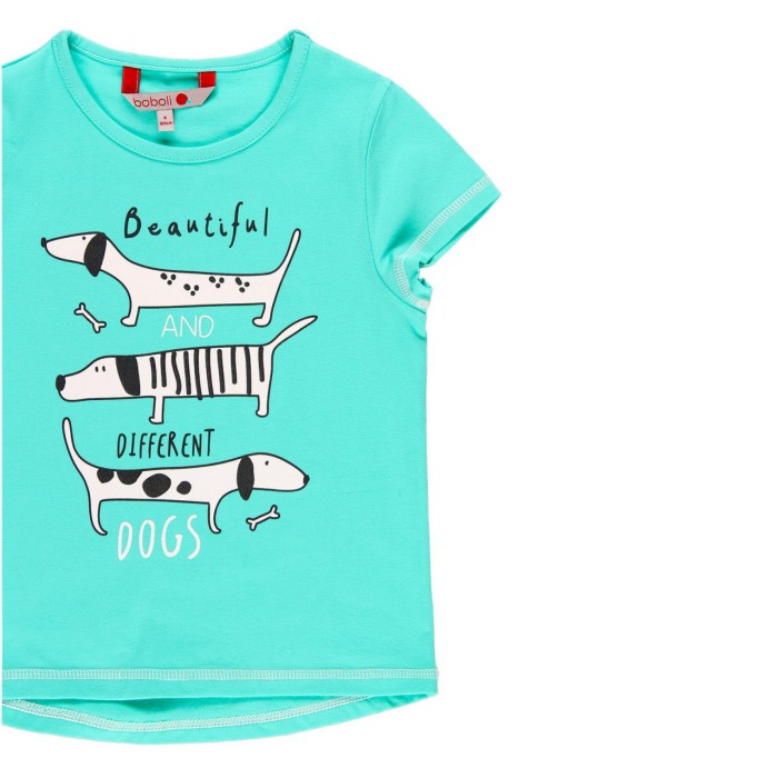 Pijama fete 4-14 ani, maneca scurta, imprimeu catei,verde, Boboli [3]