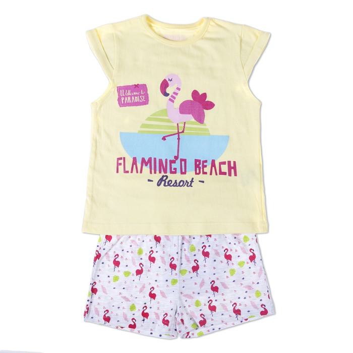 Pijama fete2-14 ani, maneca scurta, imprimeu flamingo, Babybol [1]