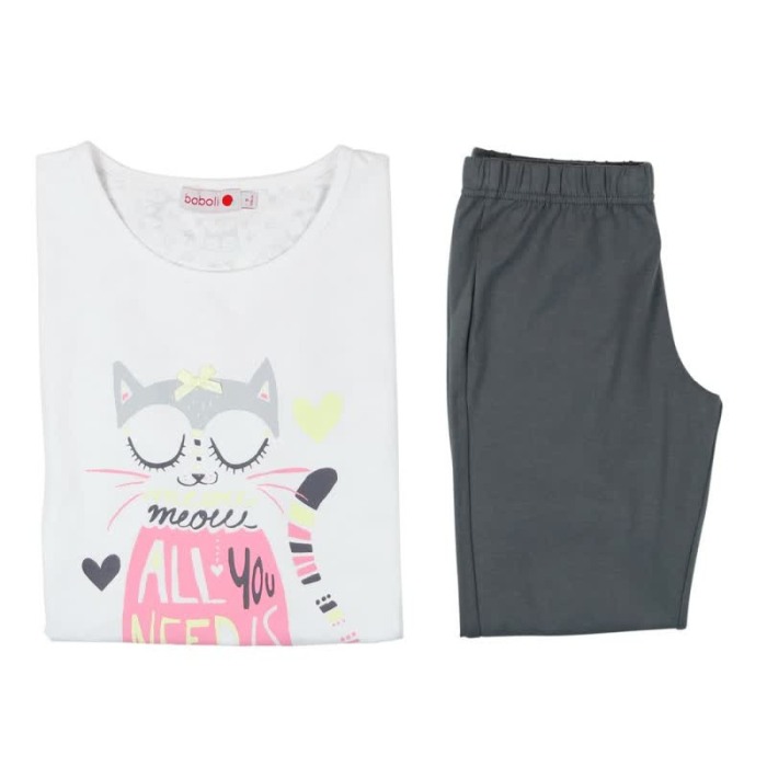 Pijama maneca scurta fete, Boboli, imprimeu pisica [2]