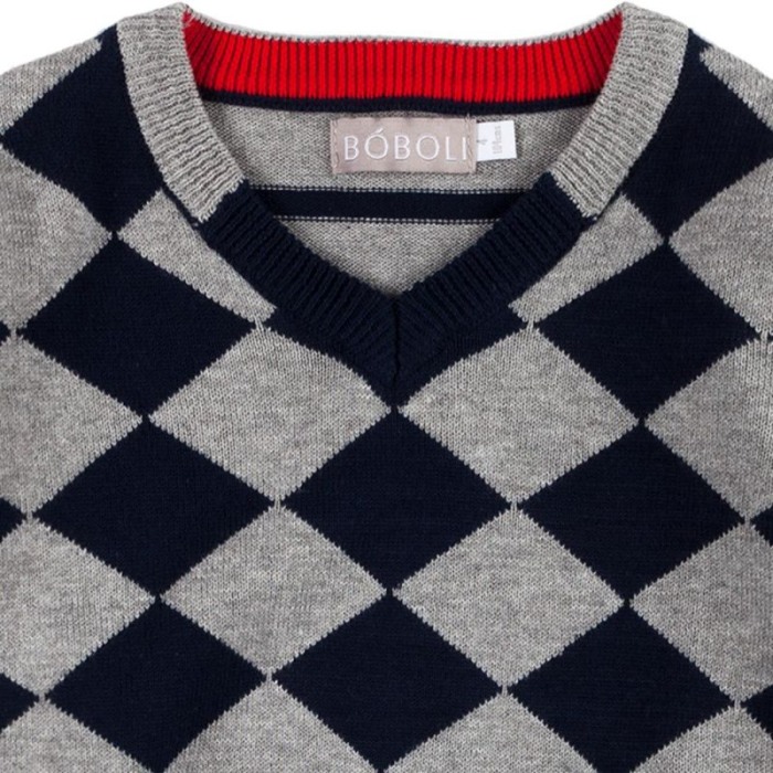 Pulover baiat en coeur, carouri, gri , Boboli [3]