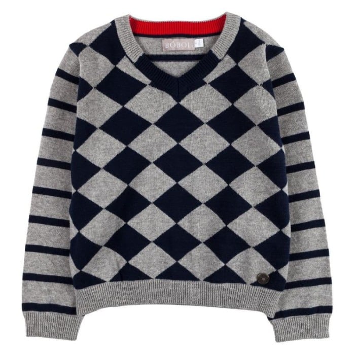 Pulover baiat en coeur, carouri, gri , Boboli [1]