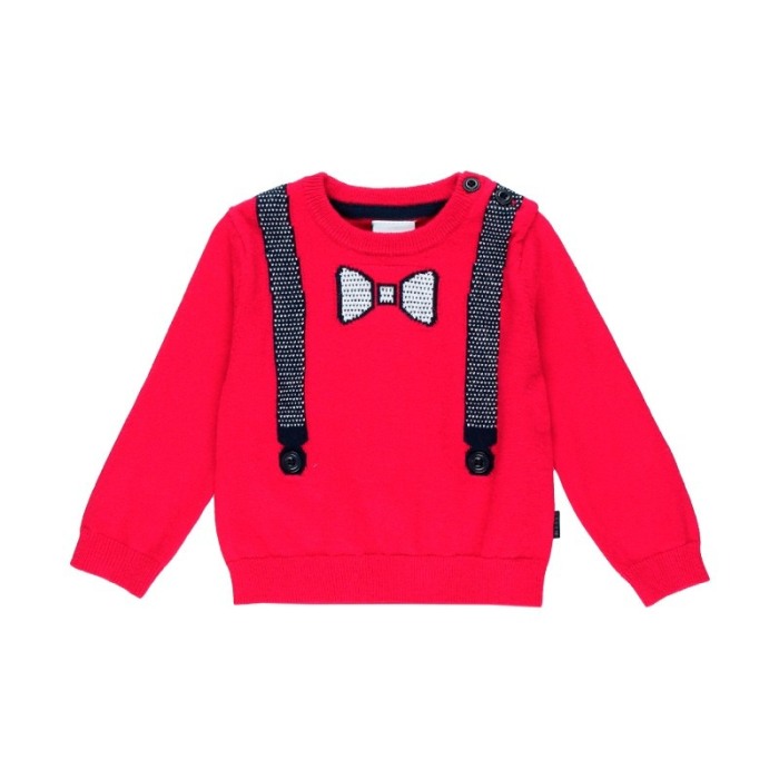 Pulover baiat rosu, imprimeu tesatura papion cu bretele, Boboli [1]