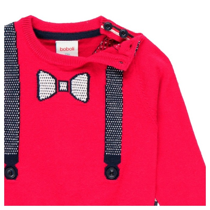 Pulover baiat rosu, imprimeu tesatura papion cu bretele, Boboli [4]