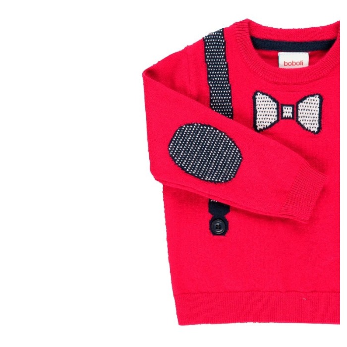 Pulover baiat rosu, imprimeu tesatura papion cu bretele, Boboli [3]