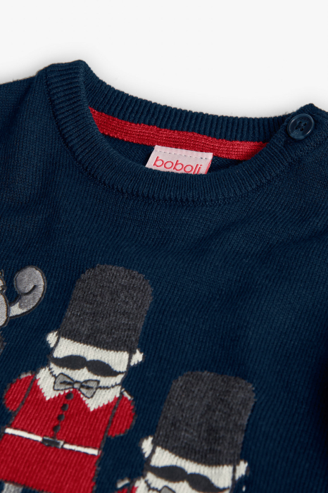Pulover baiat tricot, broderie london garda, navy, brand Boboli [3]