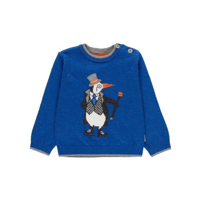 Pulover baiat, tricot fin , model tesatura pinguin, albastru, brand Boboli [1]