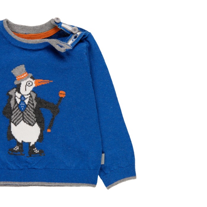 Pulover baiat, tricot fin , model tesatura pinguin, albastru, brand Boboli [3]