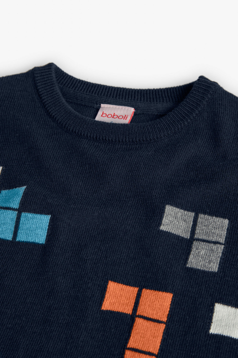 Pulover baieti 4-16 ani, tricot fin, carouri multicolore, navy, brand Boboli [3]
