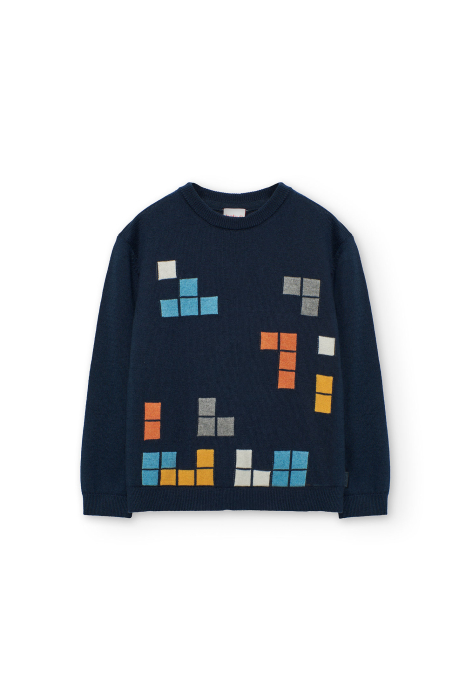 Pulover baieti 4-16 ani, tricot fin, carouri multicolore, navy, brand Boboli [1]