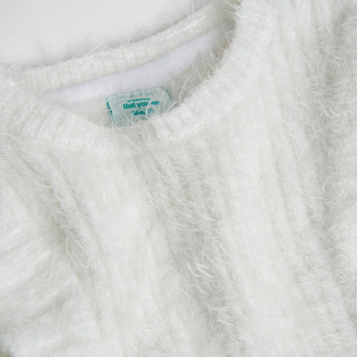 Pulover tricot fete, alb, aspect pufos, Boboli [3]