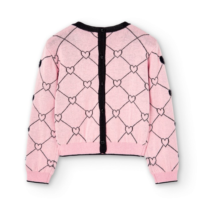 Pulover tricot fete, imprimeu inimioare negre, roz, Boboli [2]