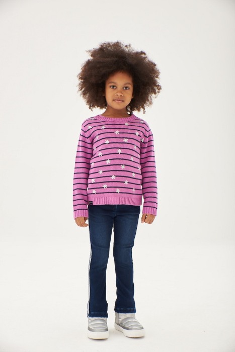 Pulover tricot fete, imprimeu stelute argintii, mov, Boboli [1]