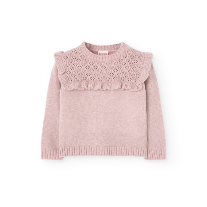 Pulover tricot fetite cu volanase, insertii argintii, roz, Boboli [1]