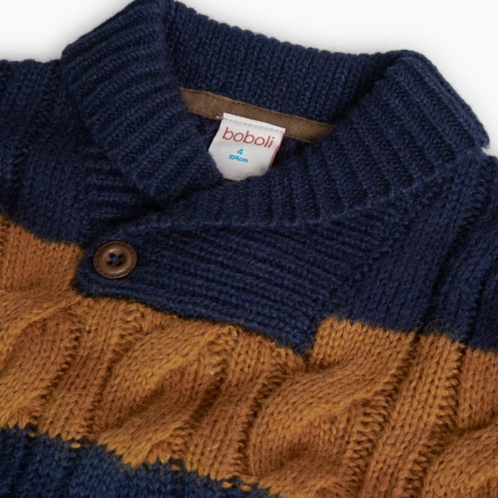 Pulover tricotat pentru copii în albastru marin și portocaliu, Boboli [5]