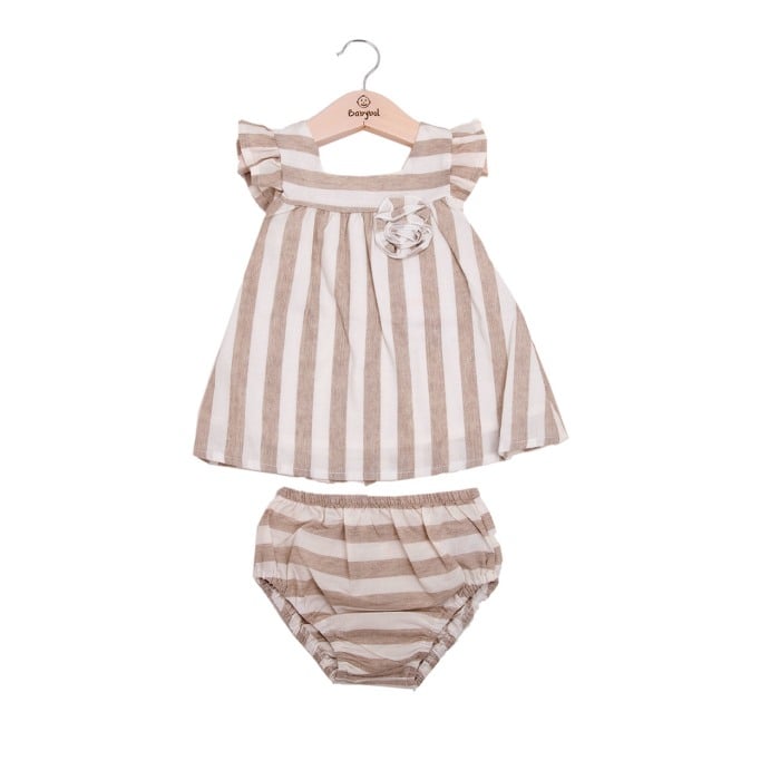 Rochie bebe cu chilot , bumbac, dungi bej, Babybol [1]