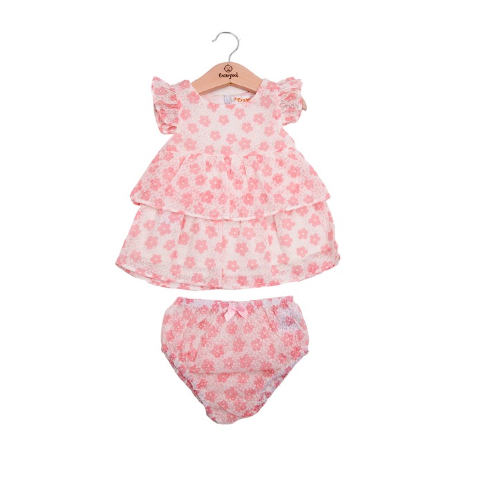 Rochie bebe fetita cu chilotel, imprimeu floral, roz, Babybol [1]