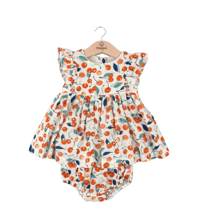 Rochie bebe fetita cu chilotel, imprimeu fructe, orange, Babybol [1]
